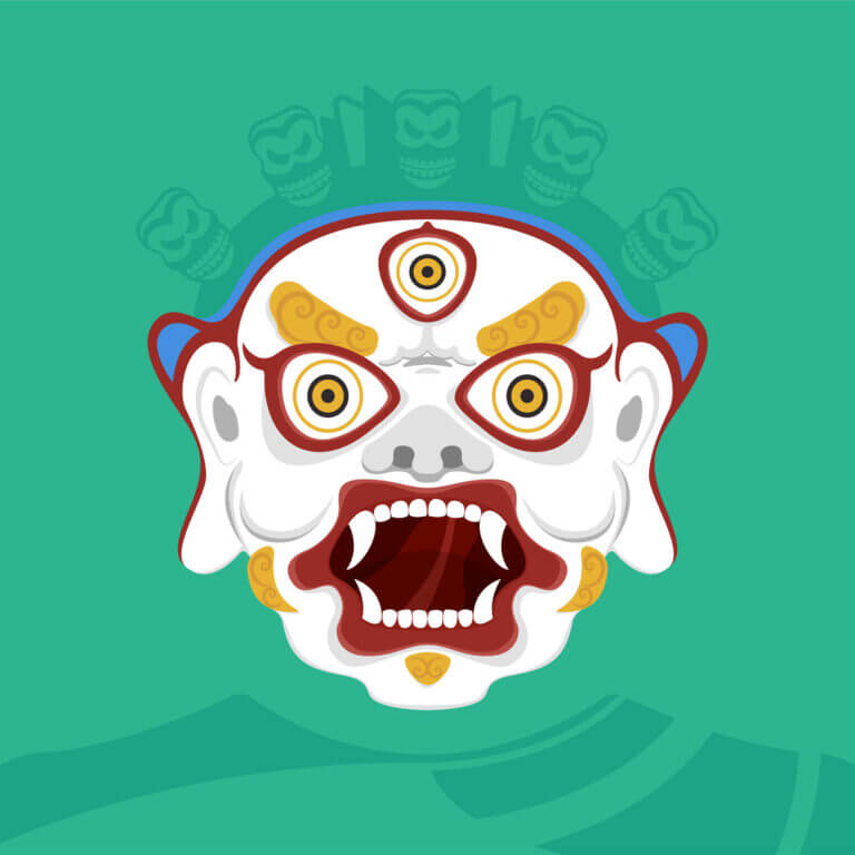 Illustrazione maschera buddista indiana - Divinità furiosa
