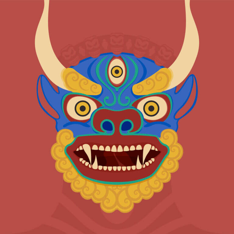 Illustrazione maschera buddista indiana - Yama