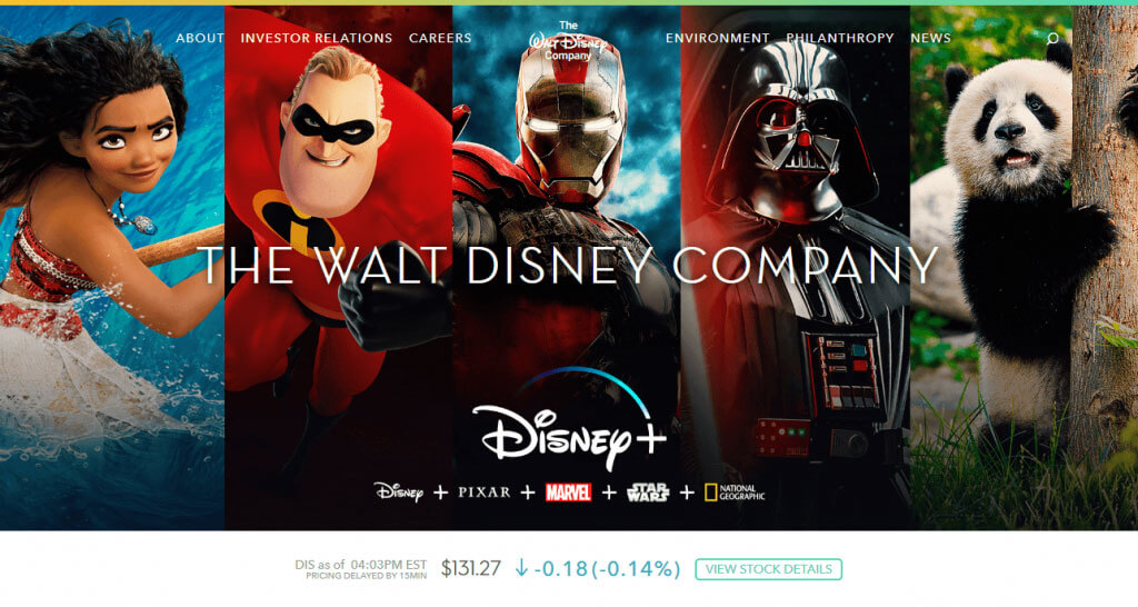Il sito web della Walt Disney Company