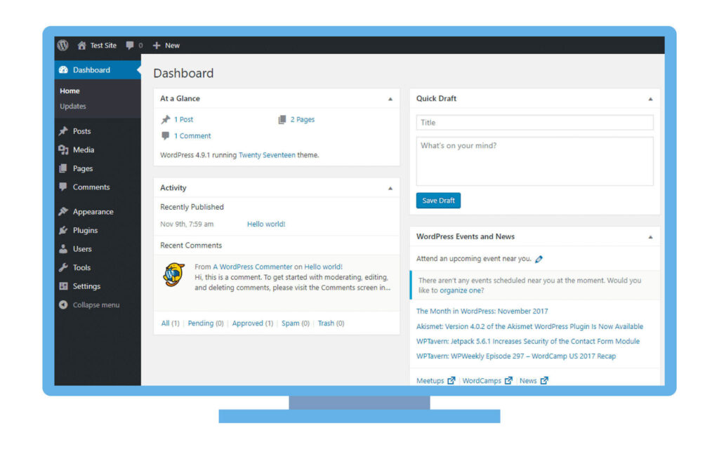 Cos'è WordPress: Pannello di controllo di WordPress