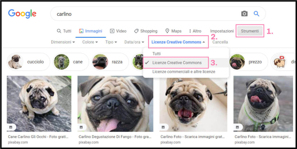 Immagini con licenza CC da Google