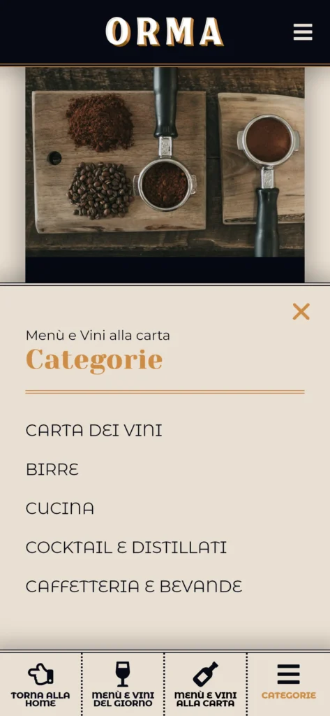 Menù a scomparsa con categorie per navigazione veloce